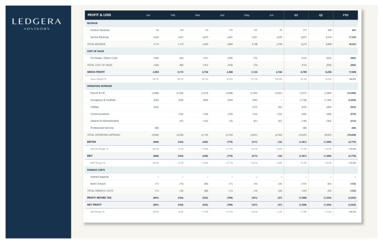 Power BI management accounts report developed by Ledgera Advisory for a Cyprus business.